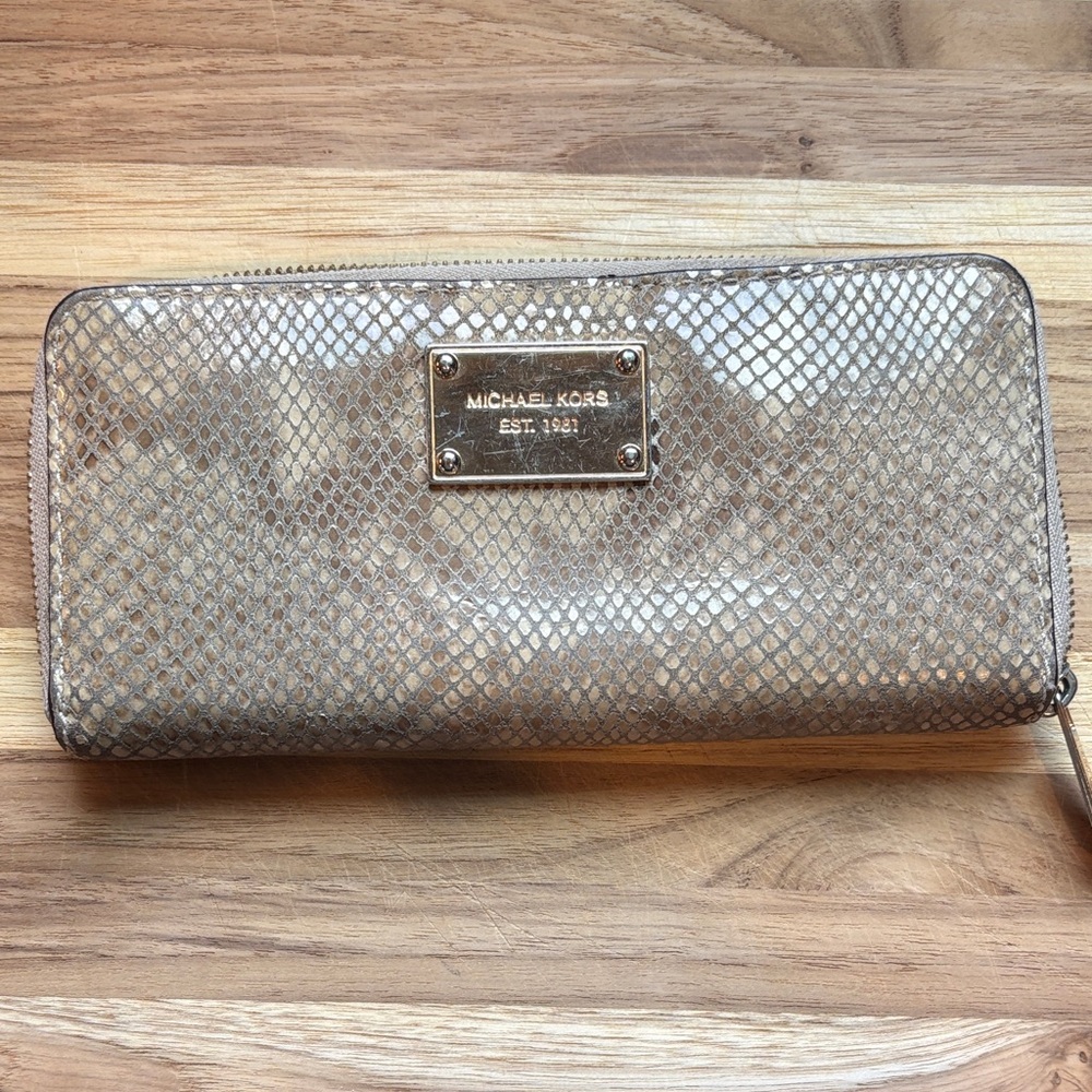 Michael Kors Snakeskin-Patterned Wallet in Tan